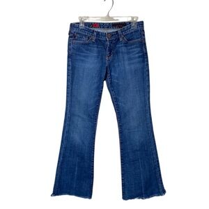 AG Adriano Goldschmeid The Club Medium Wash Boot Cut Frayed Hem Jeans 28”